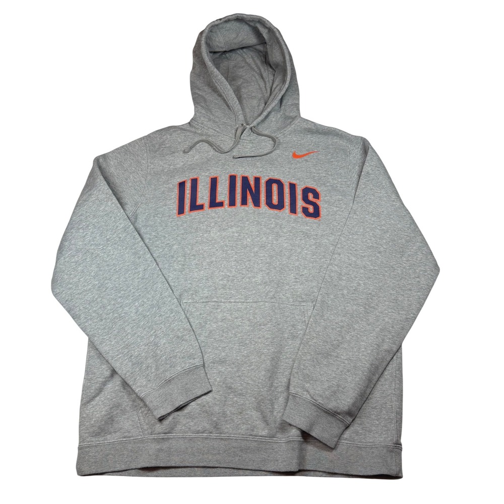 Nike Illinois Fighting Illini Hoodie Mens Large Gray Orange Navy Blue Swoosh
